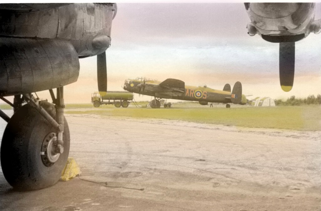 460 sqd lancasters. Nore the canvas cover on rear turret covering the AGLT apparatus